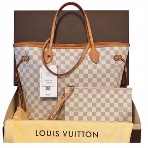 Louis Vuitton Damier Azur Neverfull Tote & Pouch EUC FULL INCLUSION W/ COA